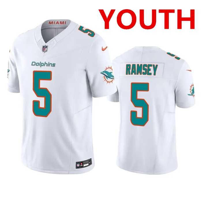 Youth Miami Dolphins #5 Jalen Ramsey White 2023 F.U.S.E Vapor Limited Stitched Jersey->->Youth Jersey